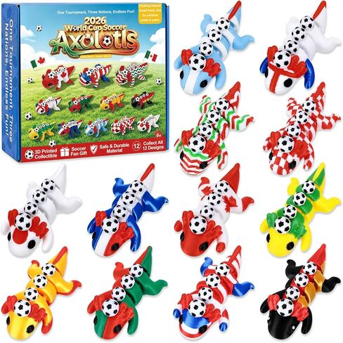 12PCS 3D Printed Soccer Party Axolotl Fidget Toys Articulated Mini Animal Desk Toys Colorful Stress Relief Toys for Soccer Party Favors & Football Decorations in Saudi Arabia