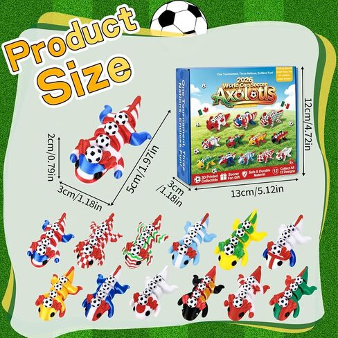 12PCS 3D Printed Soccer Party Axolotl Fidget Toys Articulated Mini Animal Desk Toys Colorful Stress Relief Toys for Soccer Party Favors & Football Decorations in Saudi Arabia