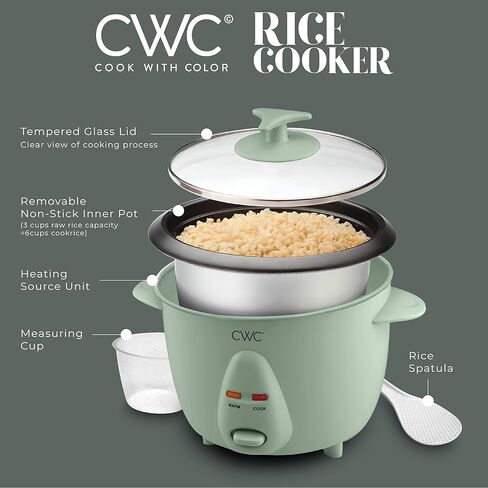 COOK WITH COLOR 6 Cup Rice Cooker 300W - Effortless Cooking and Greatly, Cooks 3 Cups of Raw Rice for 6 Cups of Cooked Rice, Grey in Saudi Arabia