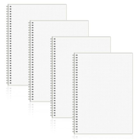 KongTiva 80 Sheets A4 Dot Grid Spiral Notebook, 8.5" × 11" Large Dotted Journal Spiral Notebook, 4 Pack Dotted Notebook with 100GSM Dotted Paper Transparent Hard Cover for School Office Journaling in Kuwait