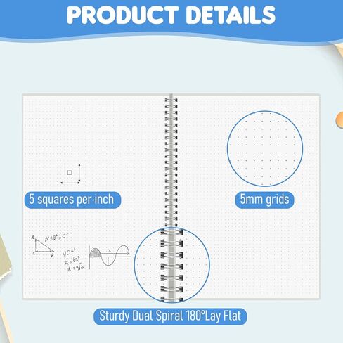 KongTiva 80 Sheets A4 Dot Grid Spiral Notebook, 8.5" × 11" Large Dotted Journal Spiral Notebook, 4 Pack Dotted Notebook with 100GSM Dotted Paper Transparent Hard Cover for School Office Journaling in Kuwait