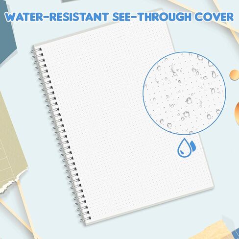 KongTiva 80 Sheets A4 Dot Grid Spiral Notebook, 8.5" × 11" Large Dotted Journal Spiral Notebook, 4 Pack Dotted Notebook with 100GSM Dotted Paper Transparent Hard Cover for School Office Journaling in Kuwait