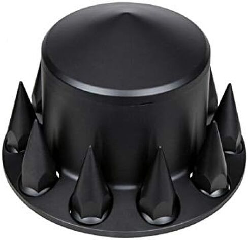 United Pacific 10337 Axle Hub Cover, Rear, Matte Black, Pointed, with 33mm Spike Thread-On Nut Cover in Kuwait