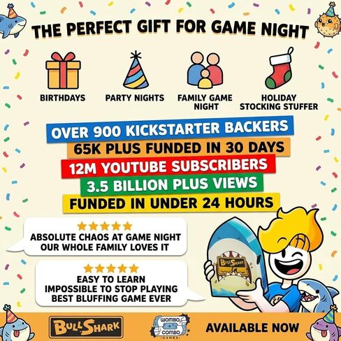 Bull Shark — Fun Card Game for Family Game Night | Strategy Card Game for Adults Kids and Players Ages 10+ | Fast-Paced Competitive Party Game | from the Creators of Hoard the Hams in Saudi Arabia