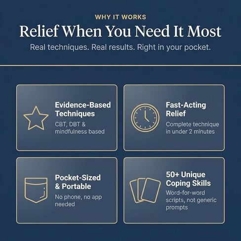 Anxiety Relief Coping Skills Cards — 55 Evidence-Based Techniques for Fast-Acting Relief | DBT, CBT & Grounding Tools for Anxiety, Stress & Overwhelm. in Saudi Arabia