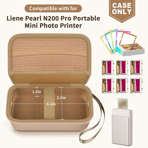 casmilee Photo Printer Carrying Case for Liene Pearl N200 Pro, Lightweight Wireless Storage Bag with Soft Lining & Elastic Straps for Paper and Ink (Gold) in Kuwait