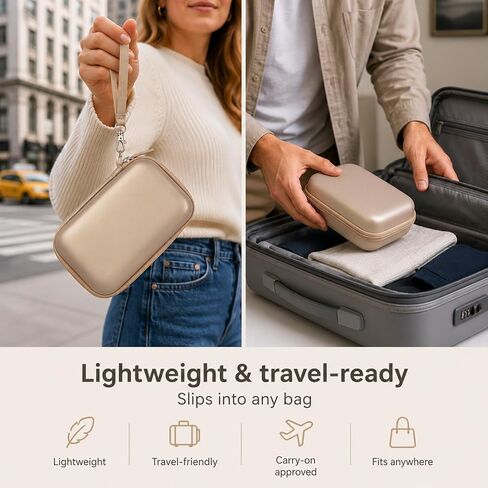 casmilee Photo Printer Carrying Case for Liene Pearl N200 Pro, Lightweight Wireless Storage Bag with Soft Lining & Elastic Straps for Paper and Ink (Gold) in Kuwait