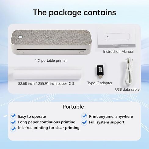 Portable Printer for Travel Bluetooth,Inkless Thermal Travel Printer,Supports US Letter & A4 & A5 & A6 & A7 & Receipt paper,Compatible with Phone & Laptop and Tablet,with 3 thermal paper rolls.(Grey) in Saudi Arabia
