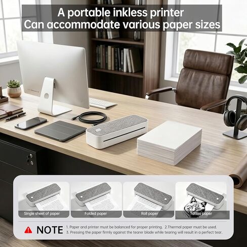 Portable Printer for Travel Bluetooth,Inkless Thermal Travel Printer,Supports US Letter & A4 & A5 & A6 & A7 & Receipt paper,Compatible with Phone & Laptop and Tablet,with 3 thermal paper rolls.(Grey) in Saudi Arabia