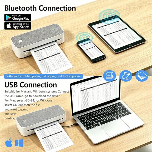 Portable Printer for Travel Bluetooth,Inkless Thermal Travel Printer,Supports US Letter & A4 & A5 & A6 & A7 & Receipt paper,Compatible with Phone & Laptop and Tablet,with 3 thermal paper rolls.(Grey) in Saudi Arabia
