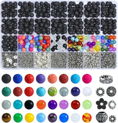 SONGIN 396Pcs Lava Beads, 8mm Natural Black Volcanic Rock Stone Chakra Round Beads for Diffuser Essential Oils Yoga Bead Bracelets DIY Jewelry Making Supplies in Saudi Arabia