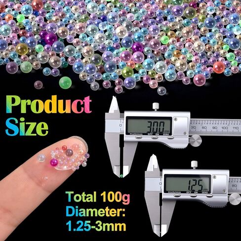 100g Micro Bubble Beads, 1.25-3mm Colorful Water Droplets Bubble Beads No Hole, Tiny Round Iridescent Glass Bead Balls for DIY Crafts Nail Art Resin Filler in Saudi Arabia