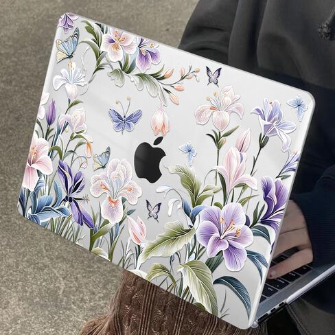 for MacBook Neo 13 inch Case 2026 A3404 with A18 Pro Chip, Anti-Scratch Slim Pattern Plastic Hard Shell Case 13-inch Neo Protective Cover with Keyboard Cover & Screen Film, Purple Flowers in Saudi Arabia
