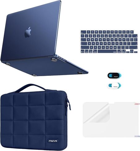 MOSISO Compatible with MacBook Air 13 inch Case M5 M4 M3 M2 2026-2022 A3449 A3240 A3113 A2681, Hard Shell&Sixteen Grid Puffy Bag&Keyboard Skin&Webcam Cover&ScreenFilm for MacBook Air 13.6, Midnight in Saudi Arabia