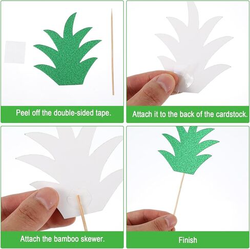 48PCS Pineapple Cake Toppers - Tropical Hawaiian Cupcake Picks For Donut Summer Party Decorations - Glitter Cardboard Leaf Design tropical cupcake toppers in Saudi Arabia