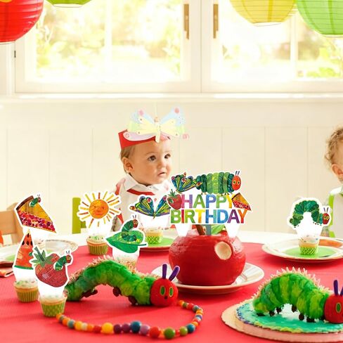 25 Pcs Very Hungry Caterpillar Cake Topper and Cupcake Toppers Set, Cartoon Caterpillar Theme Party Supplies for Reading Story Themed Party Decorations in Saudi Arabia