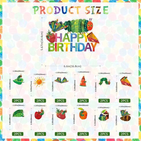 25 Pcs Very Hungry Caterpillar Cake Topper and Cupcake Toppers Set, Cartoon Caterpillar Theme Party Supplies for Reading Story Themed Party Decorations in Saudi Arabia