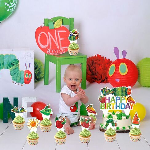 25 Pcs Very Hungry Caterpillar Cake Topper and Cupcake Toppers Set, Cartoon Caterpillar Theme Party Supplies for Reading Story Themed Party Decorations in Saudi Arabia