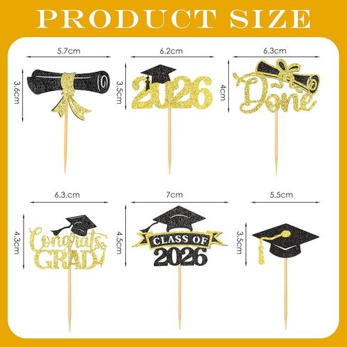 24 قطعة 2026 قبعات كب كيك التخرج ثلاثية الأبعاد كعكة التخرج توبر الأسود والذهبي بريق كعكة يختار للاحتفالات الحرم الجامعي لم شمل الأسرة والاحتفالات العائلية in Kuwait