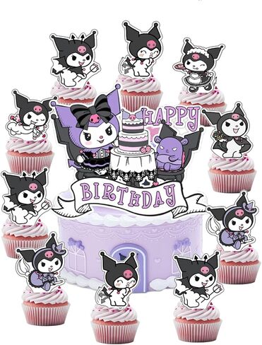 25Pcs Kuromi Birthday Party Supplies Pack Includes 1 Cake Topper 24 Cupcake Toppers for Kuromi Party Supplies in Saudi Arabia