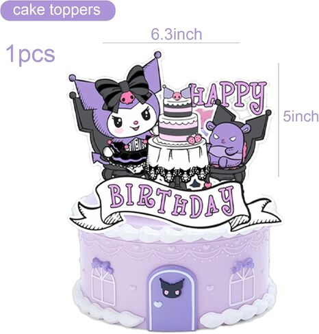 25Pcs Kuromi Birthday Party Supplies Pack Includes 1 Cake Topper 24 Cupcake Toppers for Kuromi Party Supplies in Saudi Arabia