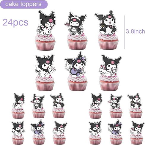 25Pcs Kuromi Birthday Party Supplies Pack Includes 1 Cake Topper 24 Cupcake Toppers for Kuromi Party Supplies in Saudi Arabia