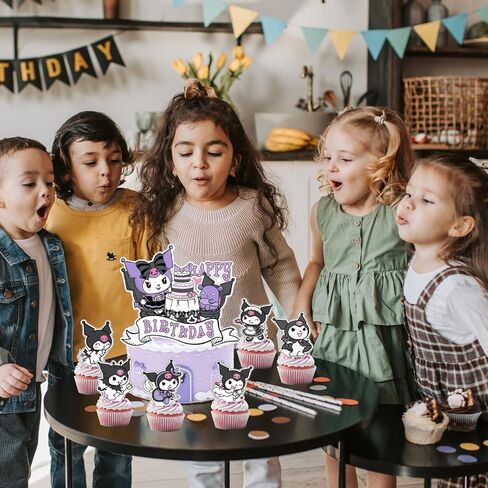 25Pcs Kuromi Birthday Party Supplies Pack Includes 1 Cake Topper 24 Cupcake Toppers for Kuromi Party Supplies in Saudi Arabia