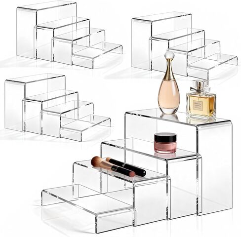 16 Pcs Acrylic Risers 4 Sizes(7" L~9" L) Riser Display Shelf Cupcake Stand Display Cabinet Clear Rectangular Display Stands Set in Saudi Arabia
