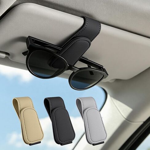 2 Pack Sunglass Holder for Car Visor Magnetic Leather Visor Sunglasses Clip Eyeglass Hanger Clip for Car Sun Visor Black in Saudi Arabia