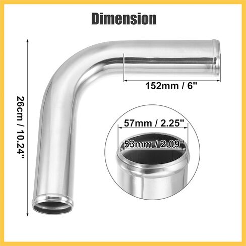 OD 2.25" 57mm Leg Length 6" 152mm Car Aluminum Alloy Tube Intercooler Pipe 90 Degree Bend Elbow Air Intake Joiners Tubing - Pack of 1 Auto Replacement Parts in Kuwait