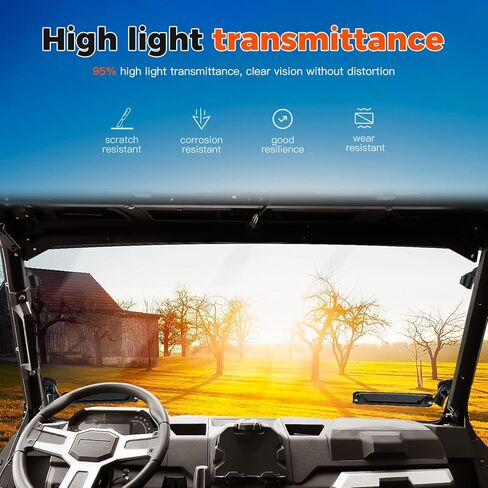 Front Full Windshield for Polaris Ranger XP 1000 / Crew XP 1000 2018-2026 Accessories, Clear Durable Hard Coat Poly Vented Full Windshield Compatible with Ranger 1000 / Crew 1000 XP 18-26 in Saudi Arabia