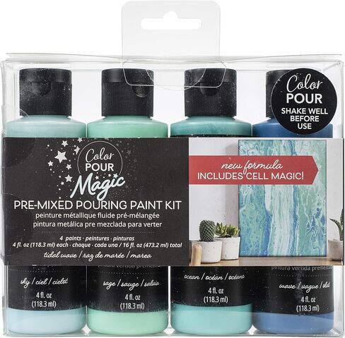 American Crafts Color Pour Magic Pre-Mixed Paint Kit 4/Pkg-Tidal Wave in Kuwait