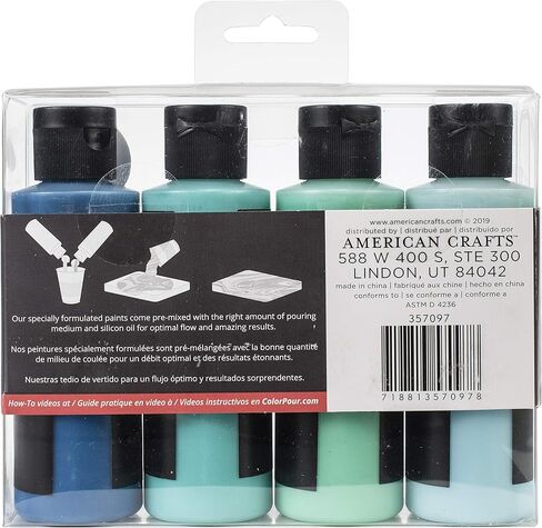 American Crafts Color Pour Magic Pre-Mixed Paint Kit 4/Pkg-Tidal Wave in Kuwait