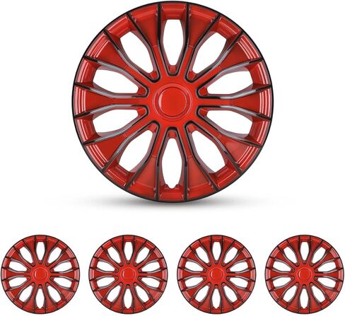 CPW 15 بوصة غطاء حافة العجلة Hubcaps Snap Universal On Car Truck SUV ABS & PC لملحقات السيارة استبدال أغطية العجلات، مجموعة من 4 (15 بوصة، طلاء أسود وأحمر) in Kuwait