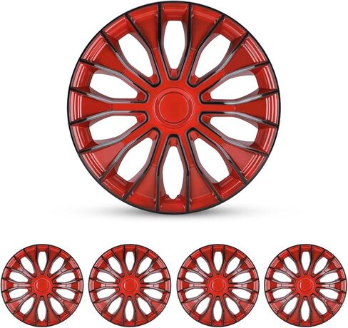 CPW 15 بوصة غطاء حافة العجلة Hubcaps Snap Universal On Car Truck SUV ABS & PC لملحقات السيارة استبدال أغطية العجلات، مجموعة من 4 (15 بوصة، طلاء أسود وأحمر) in Kuwait