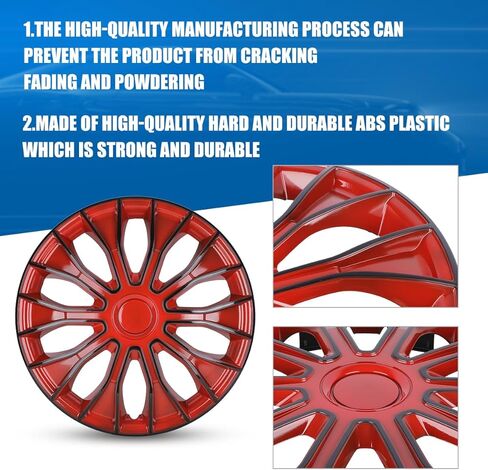 CPW 15 بوصة غطاء حافة العجلة Hubcaps Snap Universal On Car Truck SUV ABS & PC لملحقات السيارة استبدال أغطية العجلات، مجموعة من 4 (15 بوصة، طلاء أسود وأحمر) in Kuwait