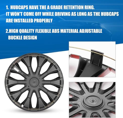 CPW 15 بوصة غطاء حافة العجلة Hubcaps Snap Universal On Car Truck SUV ABS & PC لملحقات السيارة استبدال أغطية العجلات، مجموعة من 4 (15 بوصة، طلاء أسود وأحمر) in Kuwait
