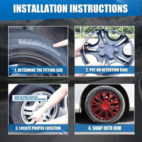 CPW 15 بوصة غطاء حافة العجلة Hubcaps Snap Universal On Car Truck SUV ABS & PC لملحقات السيارة استبدال أغطية العجلات، مجموعة من 4 (15 بوصة، طلاء أسود وأحمر) in Kuwait