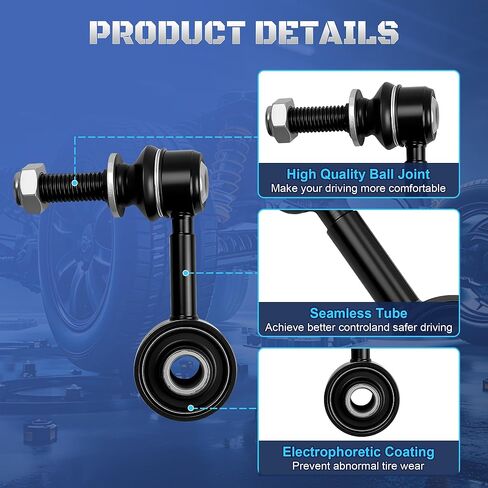 K750179 Front Sway Bar Stabilizer End Links Compatible with Toyota Sequoia Tundra 2007 2008 2009 2010 2011 2012 2013 2014 2015 2016 2017 2018 2019 2020 2021 2022 Replaces K750180, 488100C010 in Kuwait