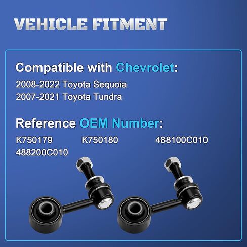 K750179 Front Sway Bar Stabilizer End Links Compatible with Toyota Sequoia Tundra 2007 2008 2009 2010 2011 2012 2013 2014 2015 2016 2017 2018 2019 2020 2021 2022 Replaces K750180, 488100C010 in Kuwait