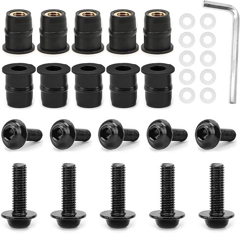 10PCS Motorcycle Windshield Bolt Screw Kit, Aluminum Alloy Motorcycle Windshield Mounting Bolts Nuts w/Wrench, Universal Windscreen Body Fasteners Set for Motorbike Fairings (Black) in Kuwait