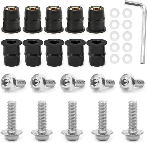 10PCS Motorcycle Windshield Bolt Screw Kit, Aluminum Alloy Motorcycle Windshield Mounting Bolts Nuts w/Wrench, Universal Windscreen Body Fasteners Set for Motorbike Fairings (Black) in Saudi Arabia
