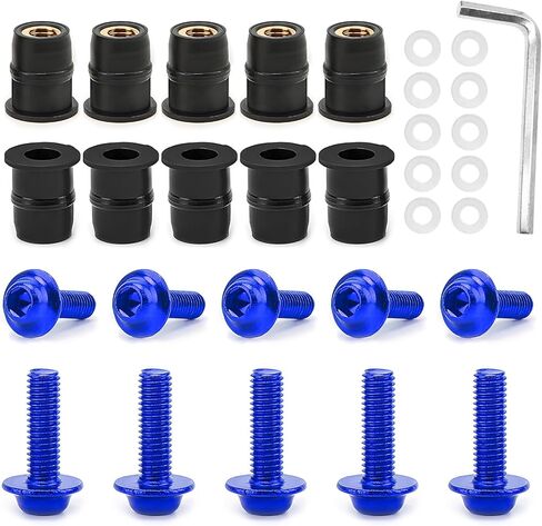 10PCS Motorcycle Windshield Bolt Screw Kit, Aluminum Alloy Motorcycle Windshield Mounting Bolts Nuts w/Wrench, Universal Windscreen Body Fasteners Set for Motorbike Fairings (Black) in Saudi Arabia