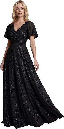 Ever-Pretty Womens Evening Dresses V Neck Short Sleeves A-line Glitter Formal Dresses 50159 in Saudi Arabia