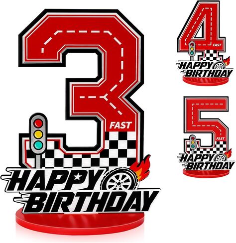 3rd Birthday Number Sign Centerpiece, Race Car Birthday Party Decorations Wooden Table Cake Decorations Car Theme Birthday Party Supplies (Number 3) in Saudi Arabia