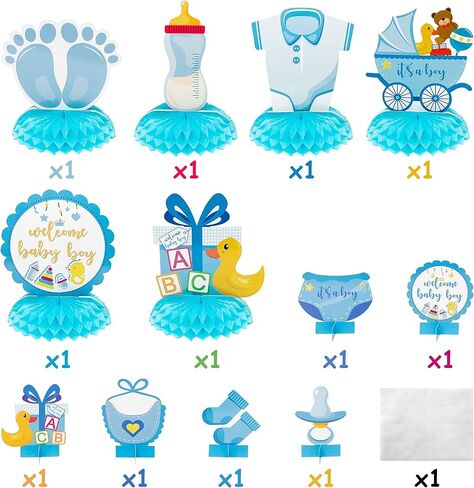 Blue Baby Shower Party Centerpieces for Boys, 12Pcs It's a Boy Baby Shower Honeycomb Decoration, Welcome Boys Gender Reveal Party Table Topper Decorations, Newborn Party Favors Photo Booth Props in Saudi Arabia