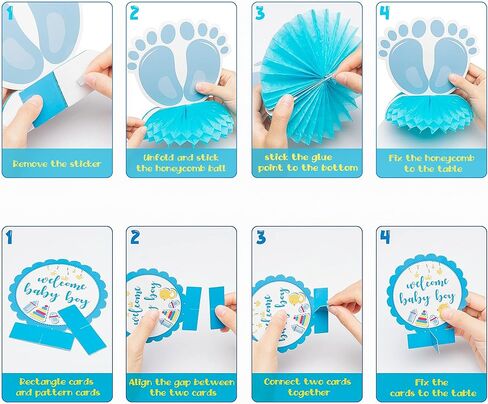 Blue Baby Shower Party Centerpieces for Boys, 12Pcs It's a Boy Baby Shower Honeycomb Decoration, Welcome Boys Gender Reveal Party Table Topper Decorations, Newborn Party Favors Photo Booth Props in Saudi Arabia