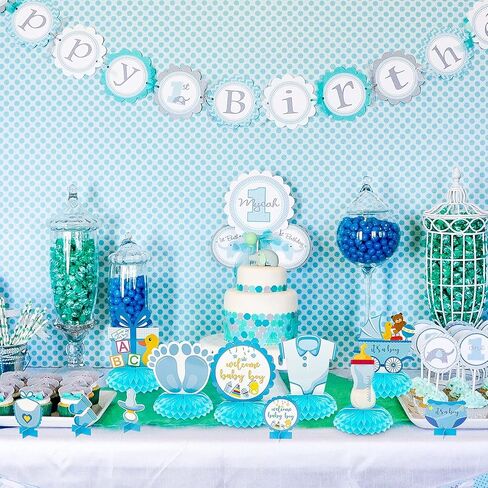Blue Baby Shower Party Centerpieces for Boys, 12Pcs It's a Boy Baby Shower Honeycomb Decoration, Welcome Boys Gender Reveal Party Table Topper Decorations, Newborn Party Favors Photo Booth Props in Saudi Arabia