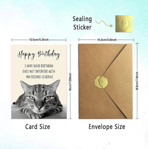 Funny Cat Birthday Card, Cat Lover Birthday Gift, Funny Birthday Card for Men and Women, Printed Inside, with Kraft Envelope and Gold Seal Sticker in Saudi Arabia