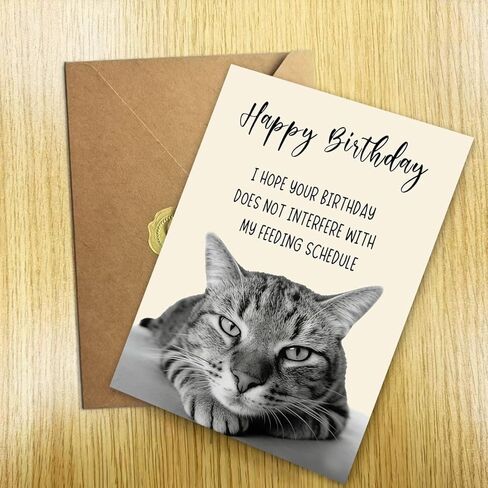 Funny Cat Birthday Card, Cat Lover Birthday Gift, Funny Birthday Card for Men and Women, Printed Inside, with Kraft Envelope and Gold Seal Sticker in Saudi Arabia